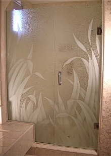 Cabine de douche en verre avec une douche à motifs